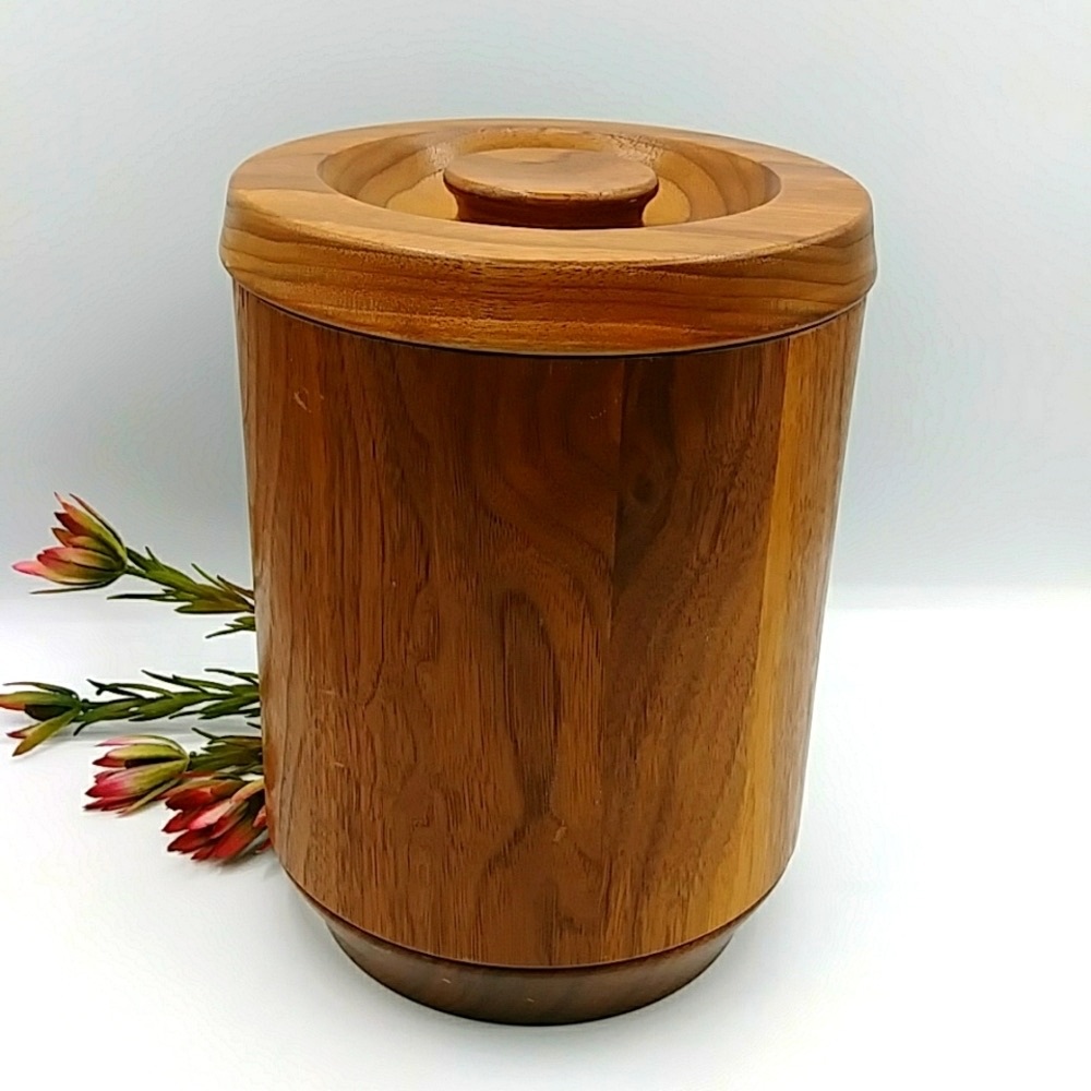 Wooden Canister With Lid. 9" Tall.